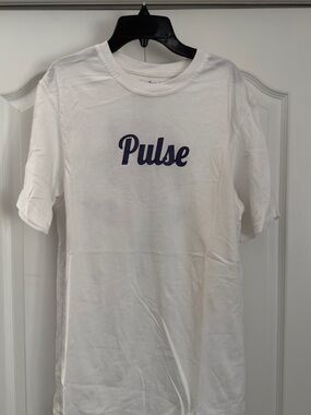Pulse White Tee with Purple Script